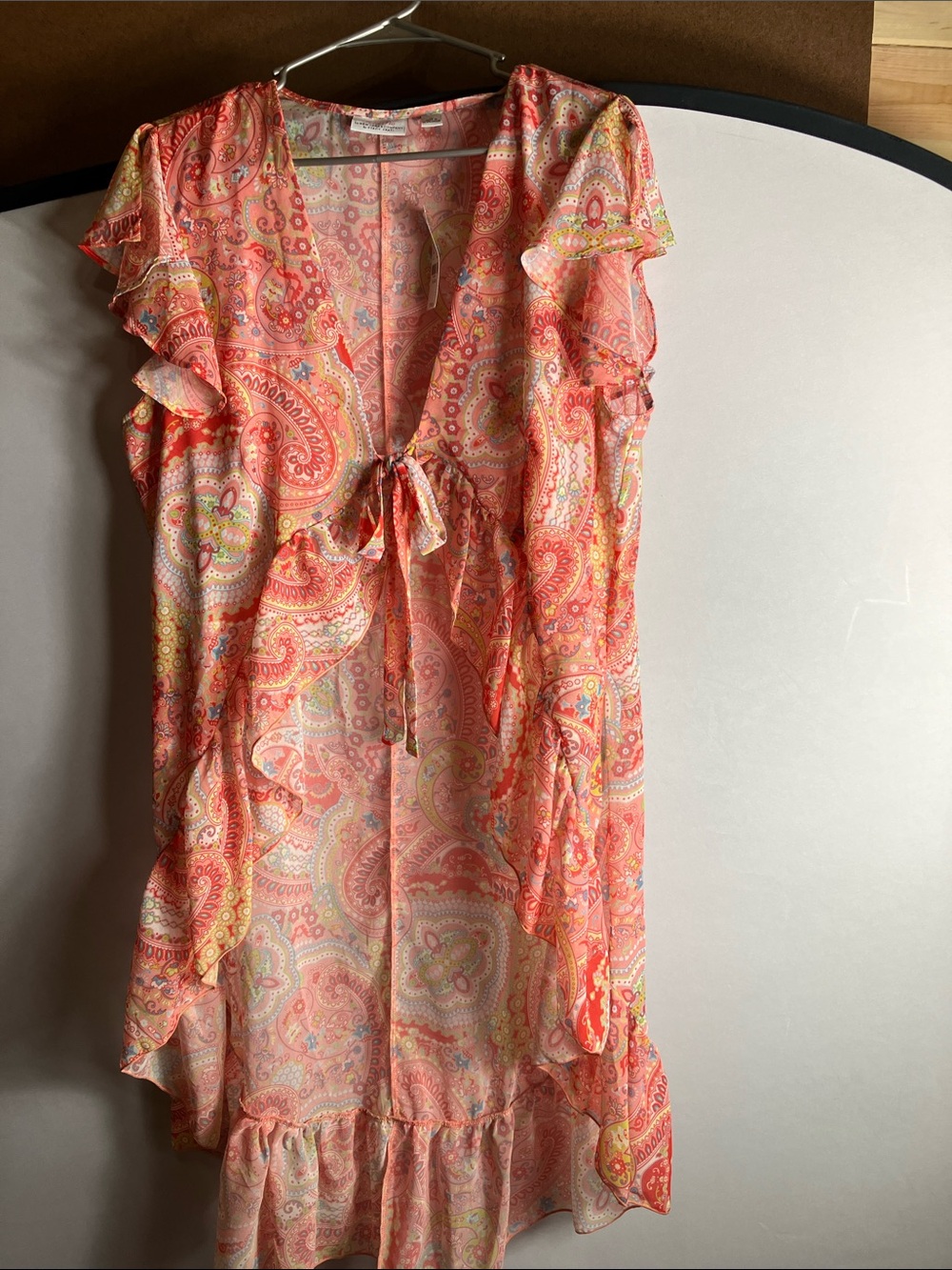 New York & Company Pink Paisley Ruffle Dress